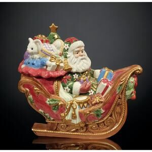 Fitz and Floyd Santa's Sleigh Cookie Jar 2003 Excellent condition 12×14×7